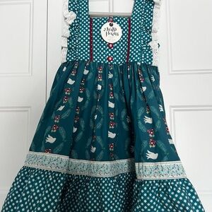 Matilda Jane Wildflowers Holly Days Teal Dove Dress NWT